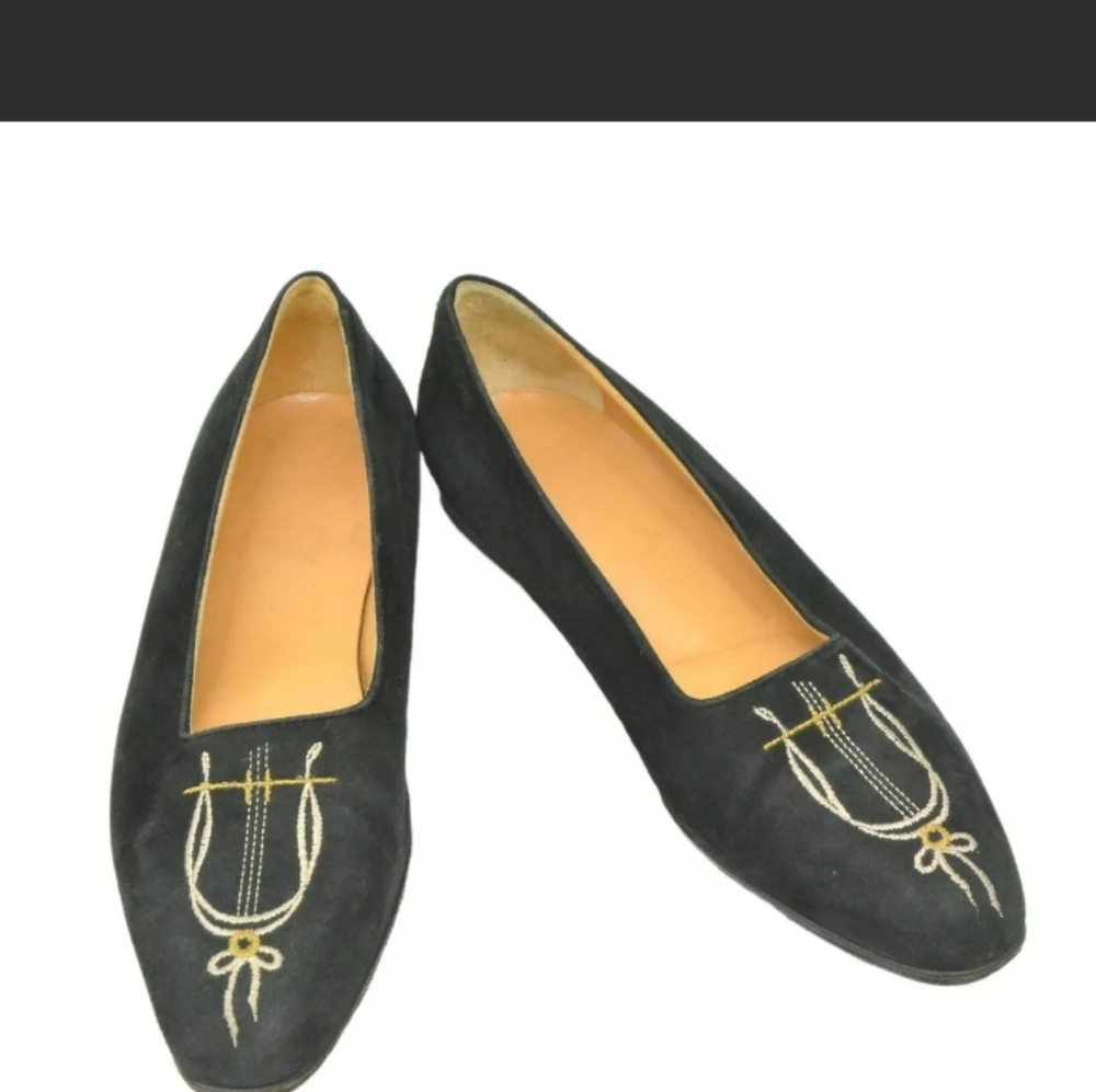 🥳HP🥳Hermes Authentic BlackSuede Flats size 5.5